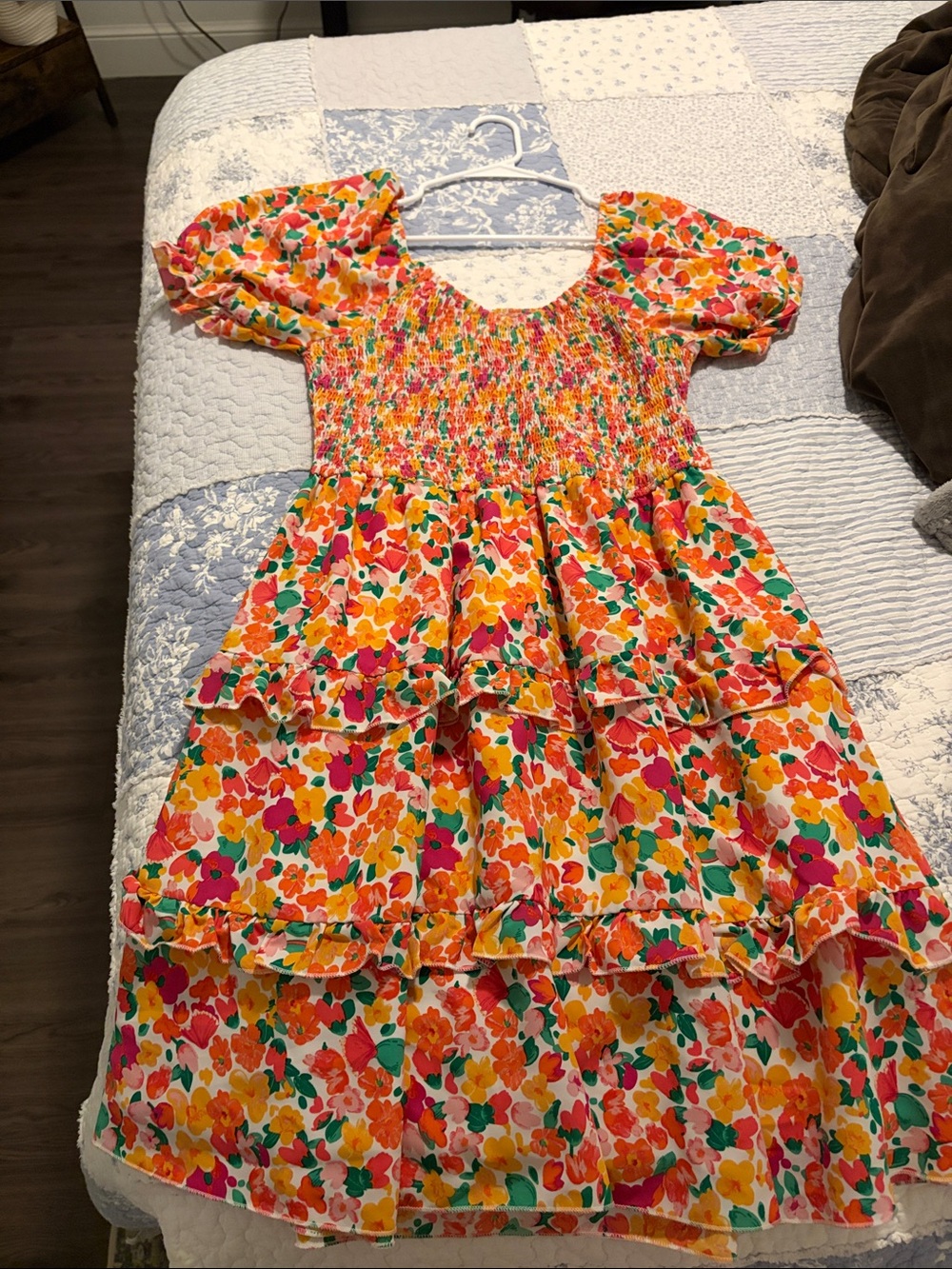 Women’s Floral Tiered Smocked Dress - Pink, Orange & Yellow